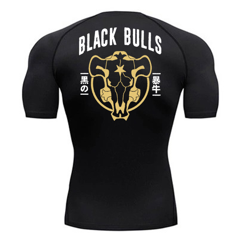 Undershirt Crew Neck - Black Bull Print Compression Shirts for