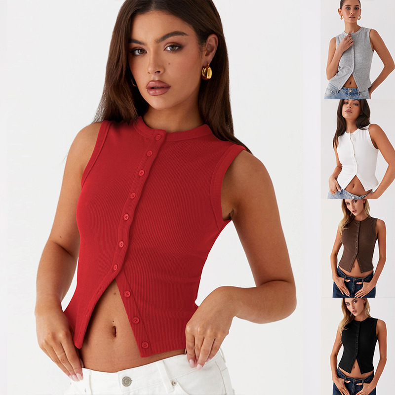 Ribbed Tank Button Crop Top Y2 - đánh giá và giá Tank Top Ribbed
