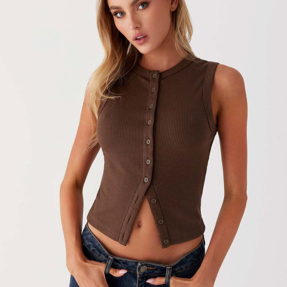 Ribbed Tank Button Crop Top Y2 - đánh giá và giá Tank Top Ribbed