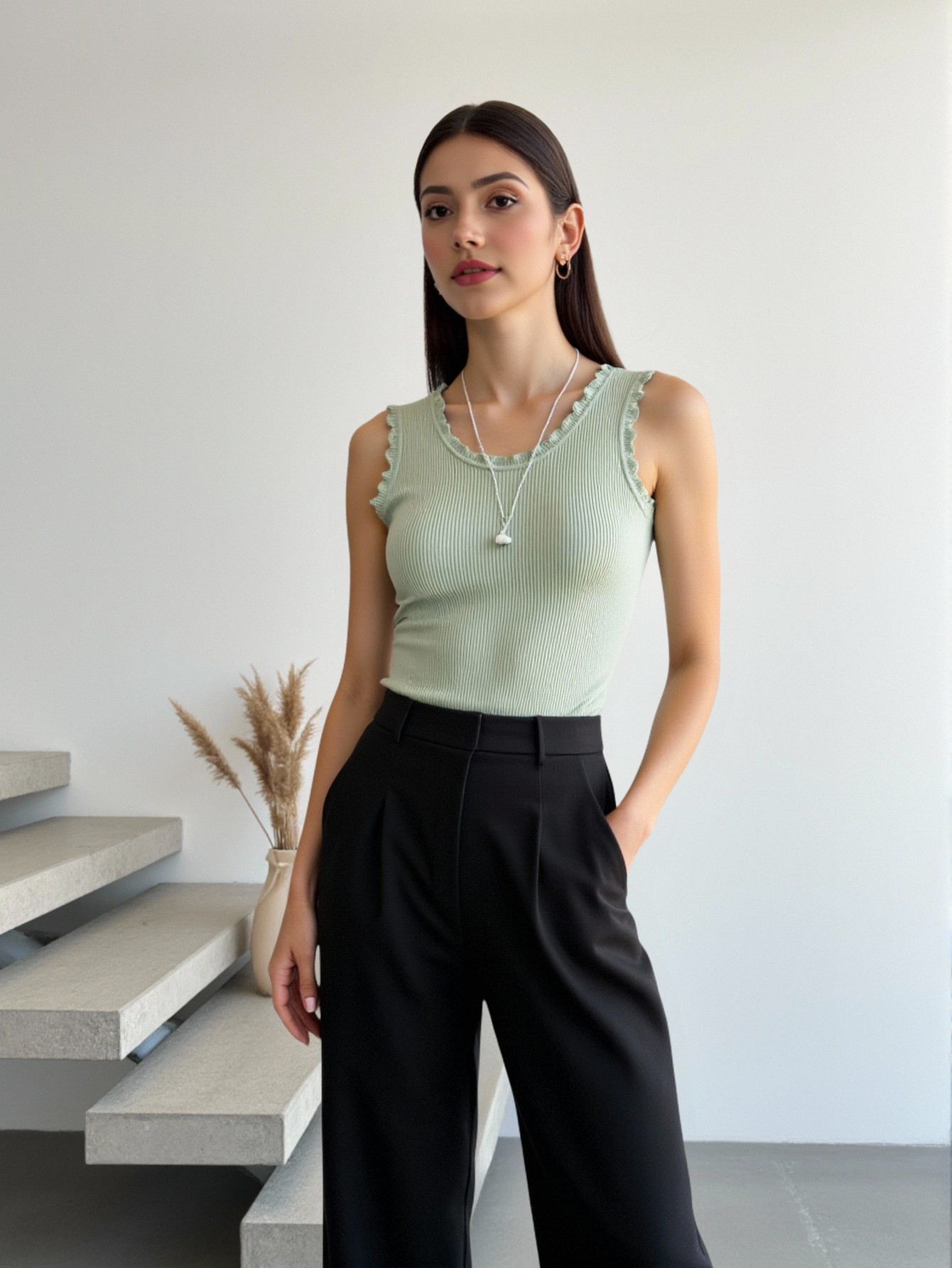 Women's Sleeveless Lace Trim R - đánh giá và giá Tank Top Ribbed