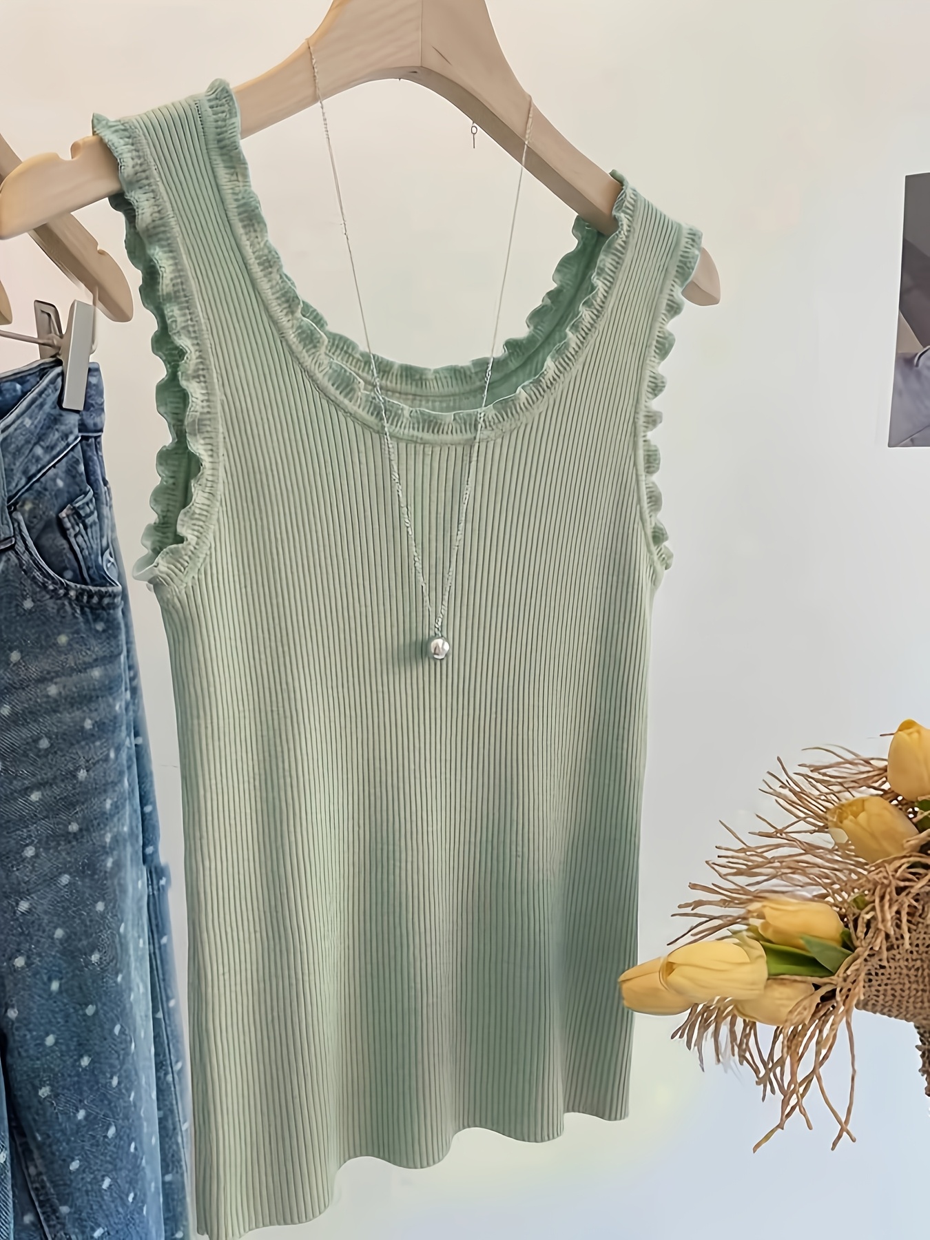 Women's Sleeveless Lace Trim R - đánh giá và giá Tank Top Ribbed